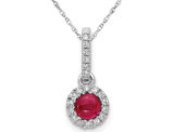 1/3 Carat (ctw) Natural Cabochon Ruby Halo Pendant Necklace in 14K White Gold with Diamonds and Chain
